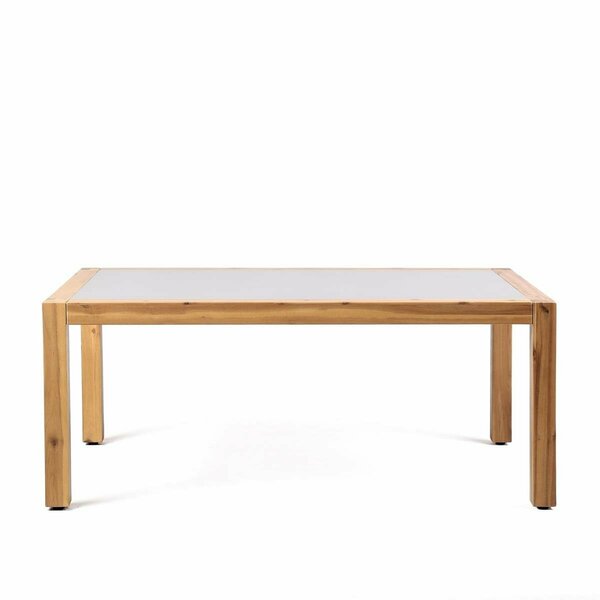 Tento Campait 18 in. Sienna Outdoor Patio Coffee Table in Acacia Wood with Center Stone, Natural & Gray TE2756576